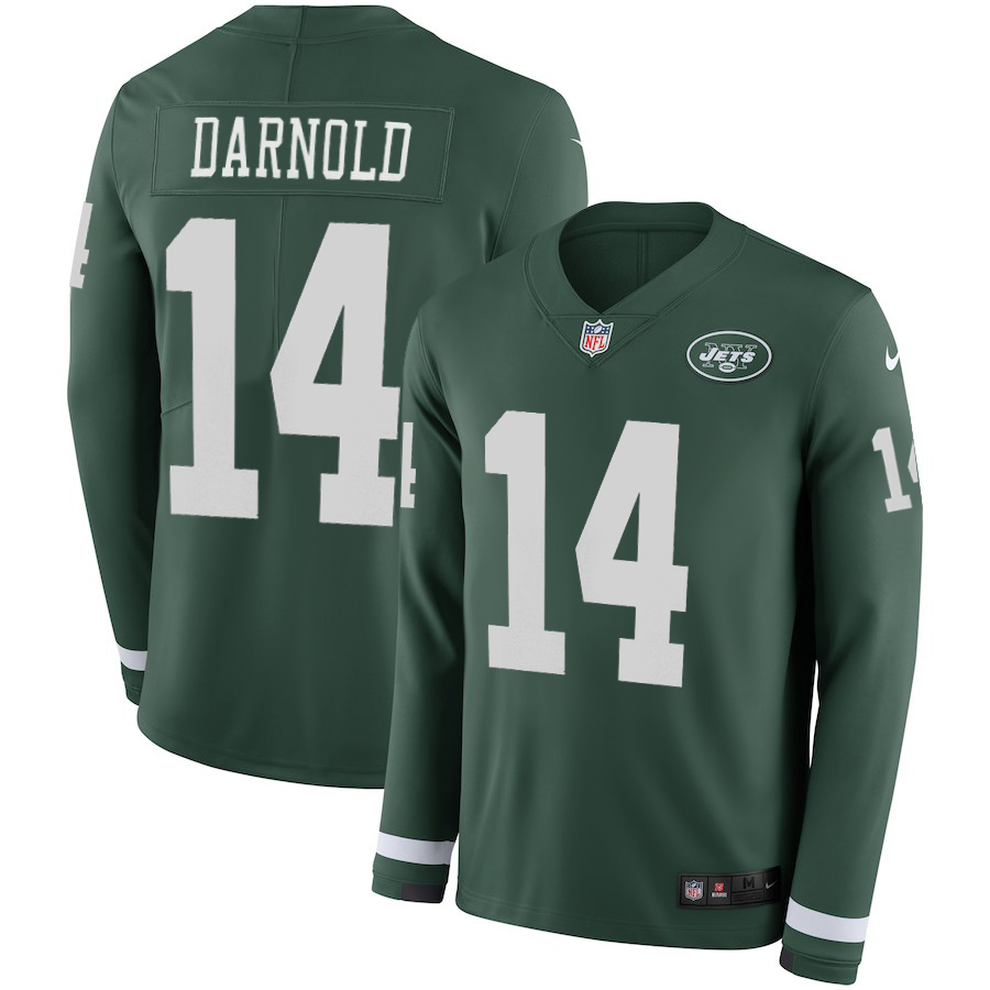 Women New York Jets #14 Darnold green Limited NFL Nike Therma Long Sleeve Jersey